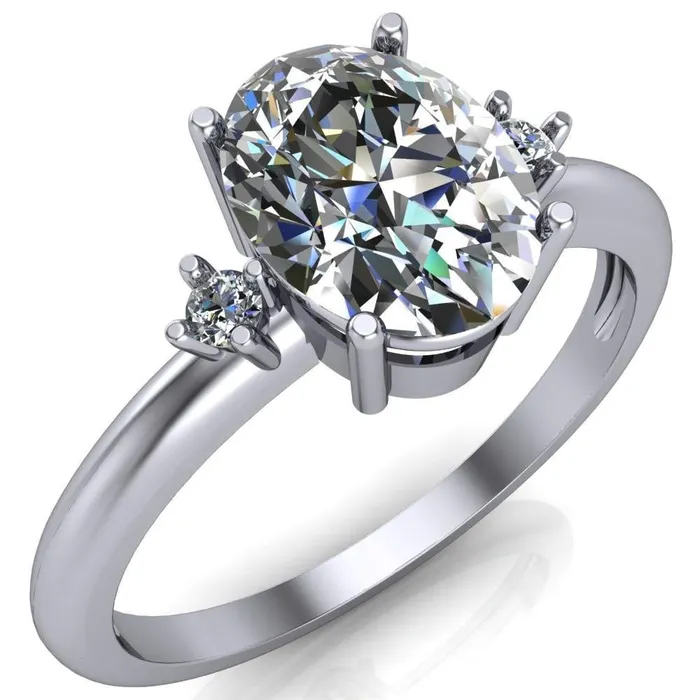Rings Fire Brilliance PrueOval Center Stone 3 Stone Comfort Ring