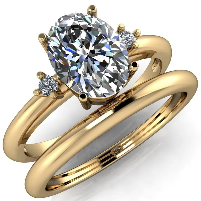 Rings Fire Brilliance PrueOval Center Stone 3 Stone Comfort Ring