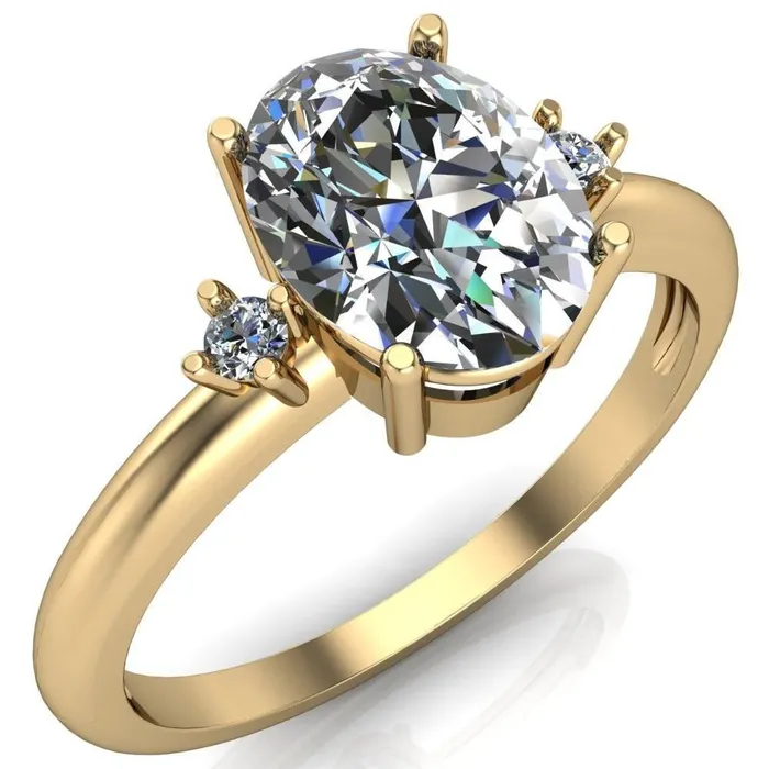 Rings Fire Brilliance PrueOval Center Stone 3 Stone Comfort Ring
