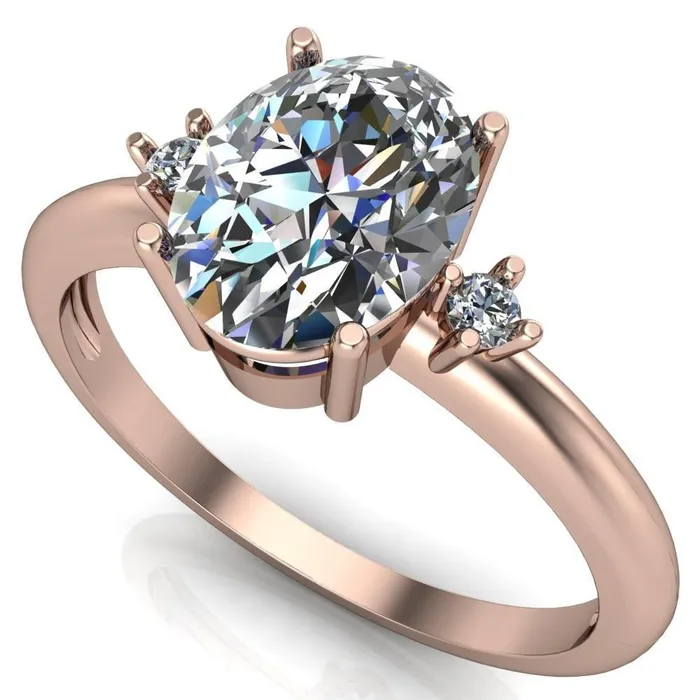 Rings Fire Brilliance PrueOval Center Stone 3 Stone Comfort Ring