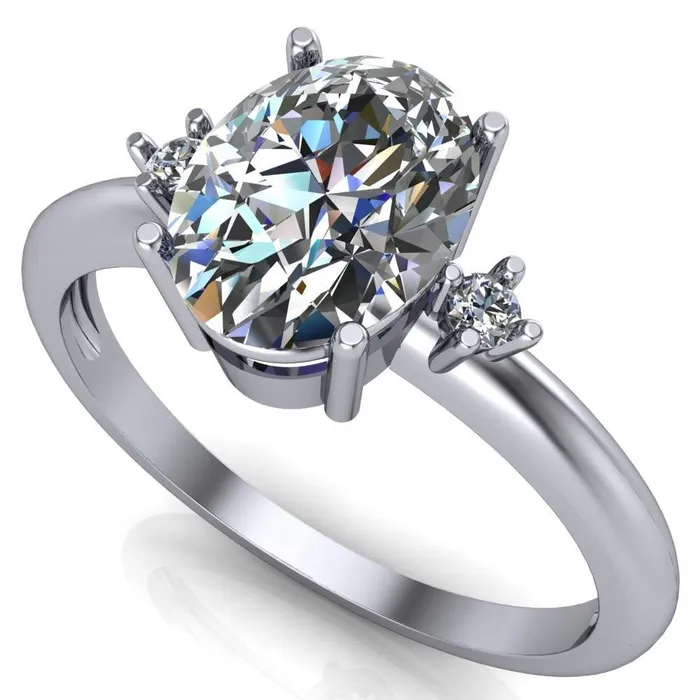 Rings Fire Brilliance PrueOval Center Stone 3 Stone Comfort Ring