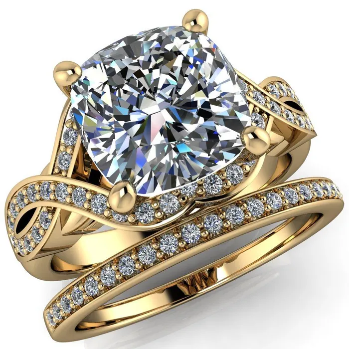 Rings Fire Brilliance Rolling Stone Cushion Center Stone 4 Prong Split Shank Diamond Channel Ring