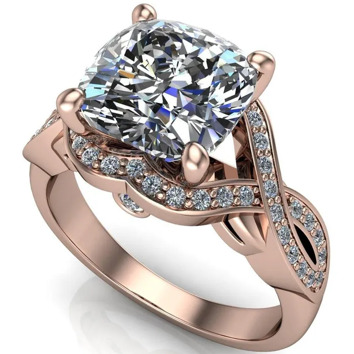 Rings Fire Brilliance Rolling Stone Cushion Center Stone 4 Prong Split Shank Diamond Channel Ring