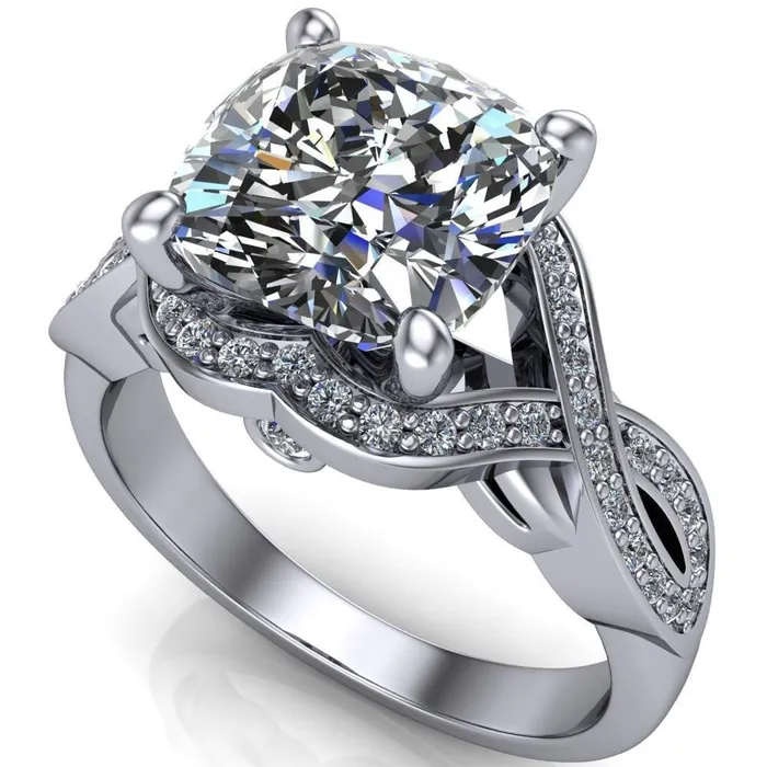Rings Fire Brilliance Rolling Stone Cushion Center Stone 4 Prong Split Shank Diamond Channel Ring