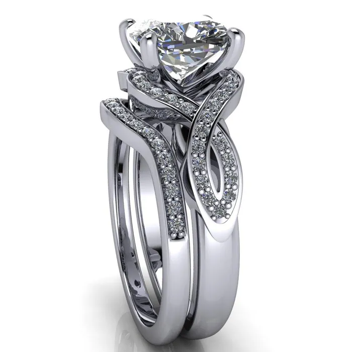 Rings Fire Brilliance Rolling Stone Cushion Center Stone 4 Prong Split Shank Diamond Channel Ring