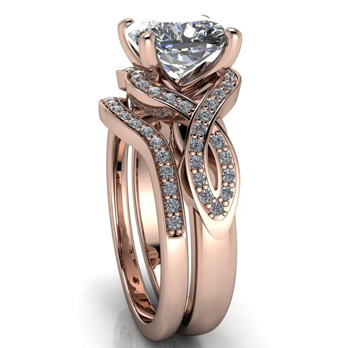 Rings Fire Brilliance Rolling Stone Cushion Center Stone 4 Prong Split Shank Diamond Channel Ring