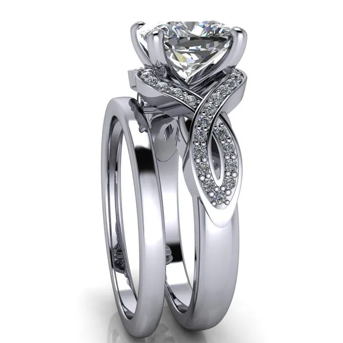 Rings Fire Brilliance Rolling Stone Cushion Center Stone 4 Prong Split Shank Diamond Channel Ring