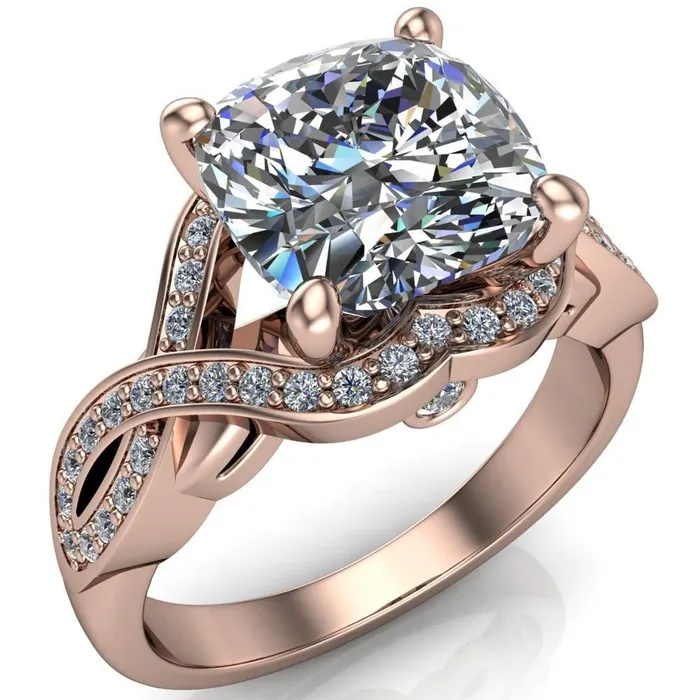 Rings Fire Brilliance Rolling Stone Cushion Center Stone 4 Prong Split Shank Diamond Channel Ring