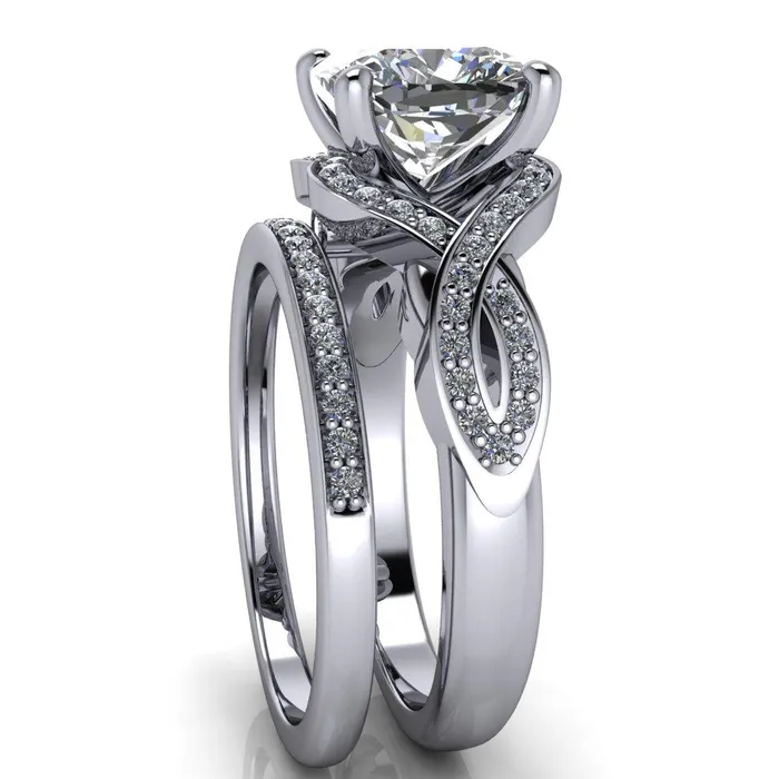 Rings Fire Brilliance Rolling Stone Cushion Center Stone 4 Prong Split Shank Diamond Channel Ring