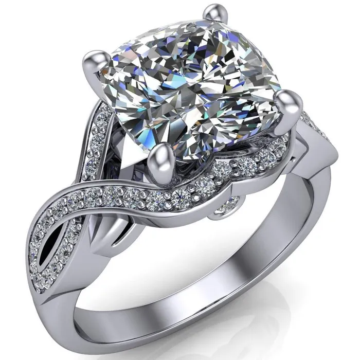 Rings Fire Brilliance Rolling Stone Cushion Center Stone 4 Prong Split Shank Diamond Channel Ring