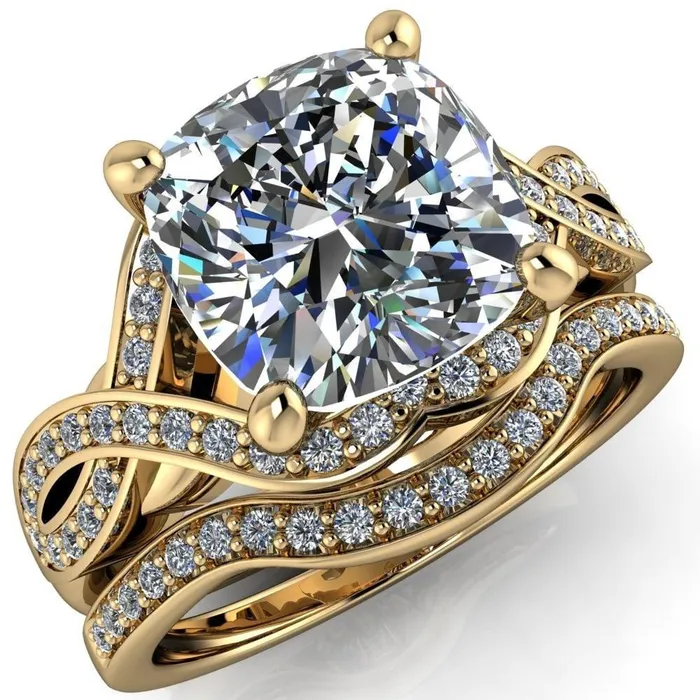 Rings Fire Brilliance Rolling Stone Cushion Center Stone 4 Prong Split Shank Diamond Channel Ring
