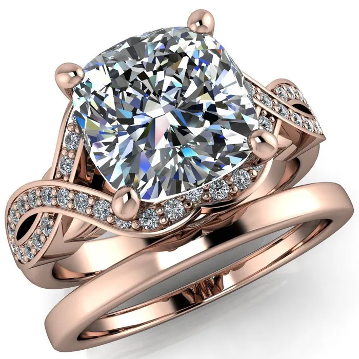 Rings Fire Brilliance Rolling Stone Cushion Center Stone 4 Prong Split Shank Diamond Channel Ring