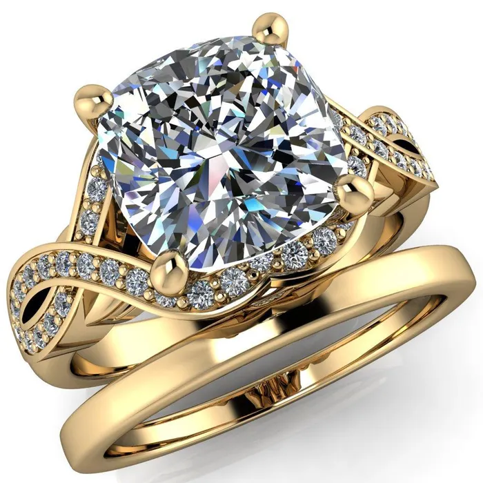 Rings Fire Brilliance Rolling Stone Cushion Center Stone 4 Prong Split Shank Diamond Channel Ring