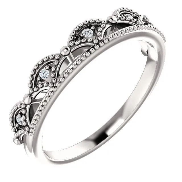 Rings Fire Brilliance Royal Queen Diamond Milgrain Crown Band