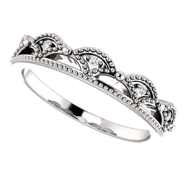 Rings Fire Brilliance Royal Queen Diamond Milgrain Crown Band