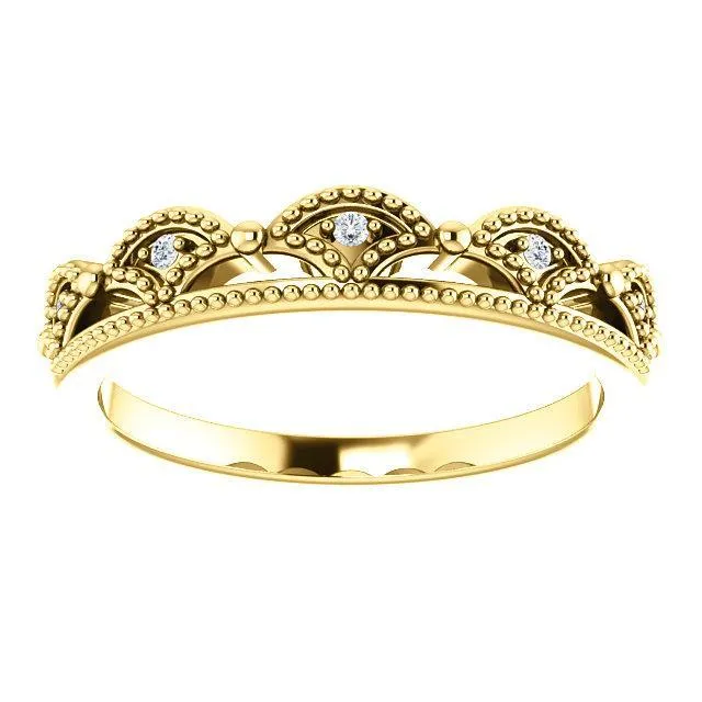 Rings Fire Brilliance Royal Queen Diamond Milgrain Crown Band