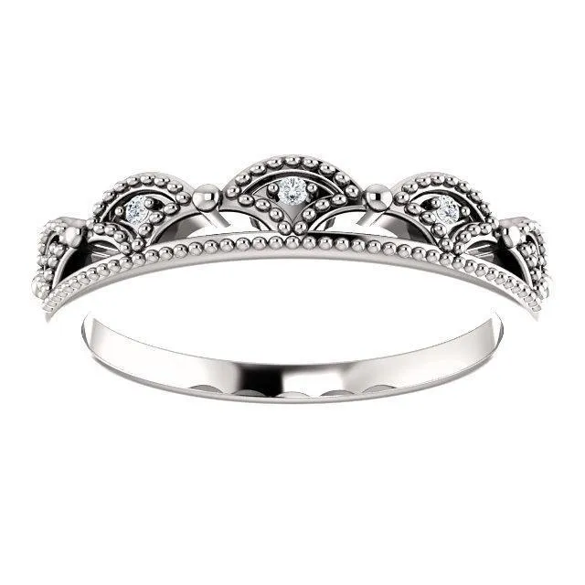 Rings Fire Brilliance Royal Queen Diamond Milgrain Crown Band