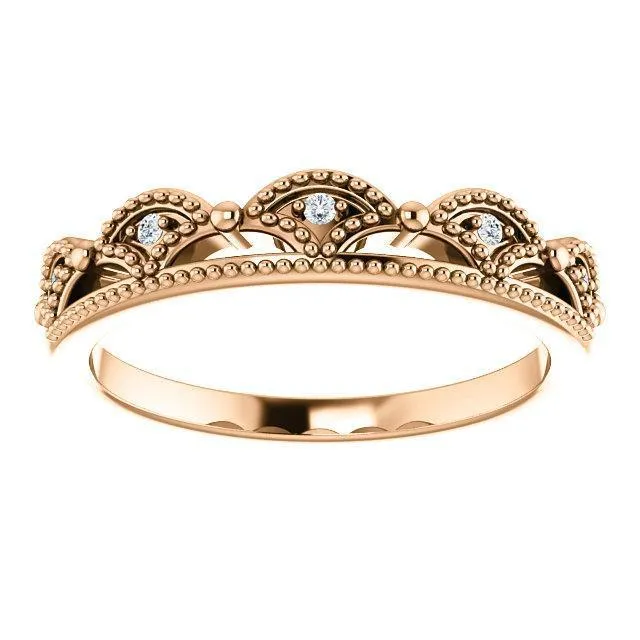 Rings Fire Brilliance Royal Queen Diamond Milgrain Crown Band