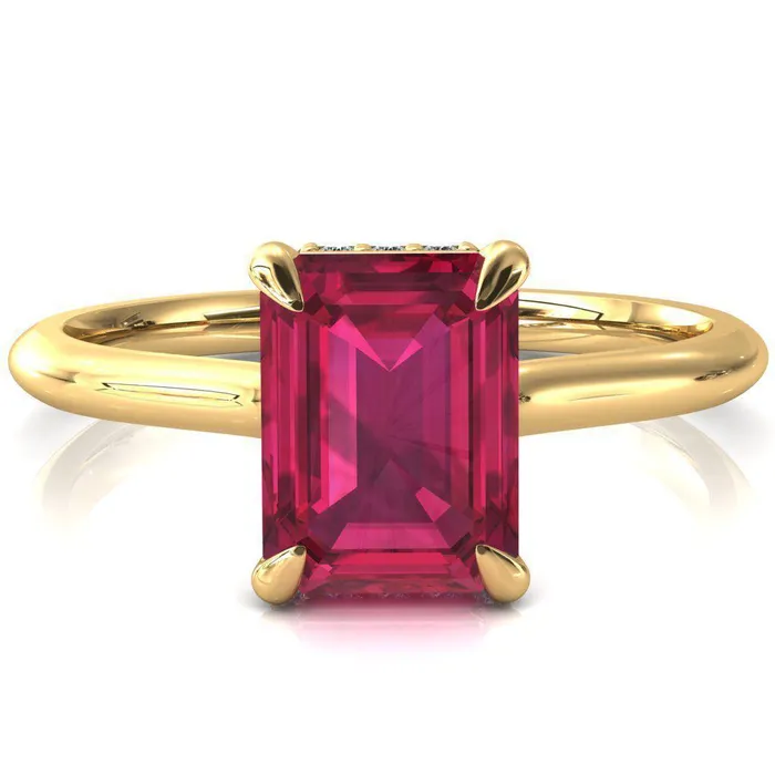 Rings Fire Brilliance Secret Emerald Ruby 4 Prong Floating Halo Engagement Ring
