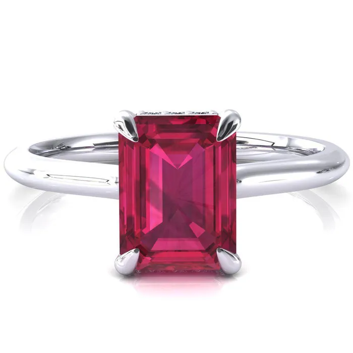 Rings Fire Brilliance Secret Emerald Ruby 4 Prong Floating Halo Engagement Ring
