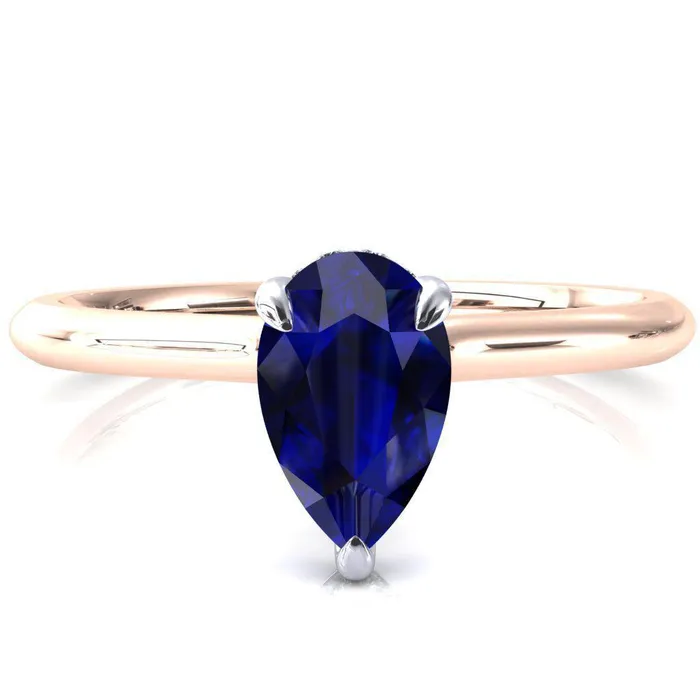 Rings Fire Brilliance Secret Pear Blue Sapphire 3 Prong Floating Halo Engagement Ring