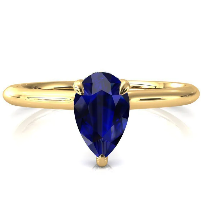 Rings Fire Brilliance Secret Pear Blue Sapphire 3 Prong Floating Halo Engagement Ring