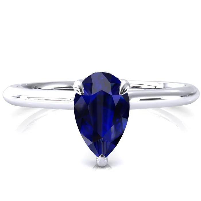 Rings Fire Brilliance Secret Pear Blue Sapphire 3 Prong Floating Halo Engagement Ring