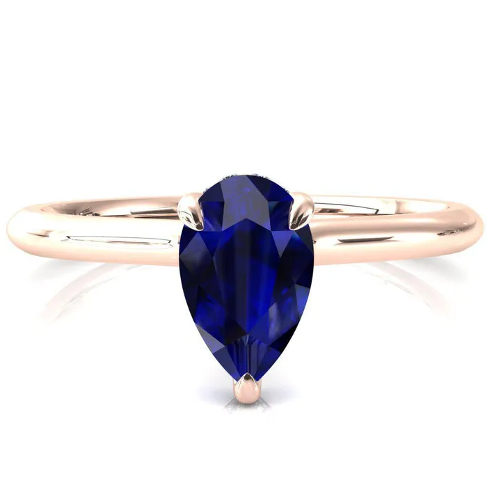 Rings Fire Brilliance Secret Pear Blue Sapphire 3 Prong Floating Halo Engagement Ring