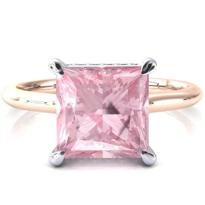 Rings Fire Brilliance Secret Princess Pink Sapphire 4 Prong Floating Halo Engagement Ring