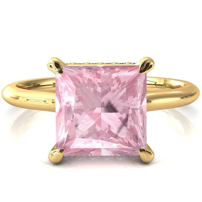 Rings Fire Brilliance Secret Princess Pink Sapphire 4 Prong Floating Halo Engagement Ring