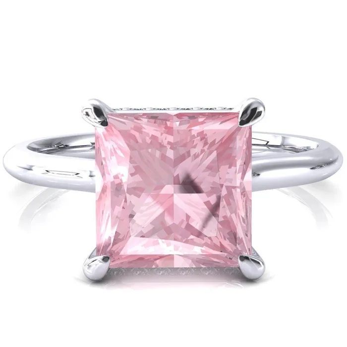 Rings Fire Brilliance Secret Princess Pink Sapphire 4 Prong Floating Halo Engagement Ring