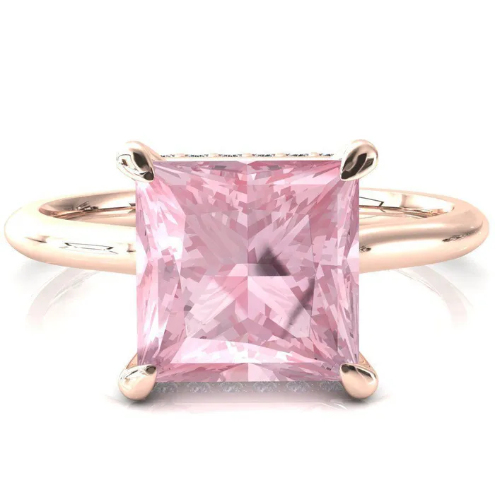 Rings Fire Brilliance Secret Princess Pink Sapphire 4 Prong Floating Halo Engagement Ring