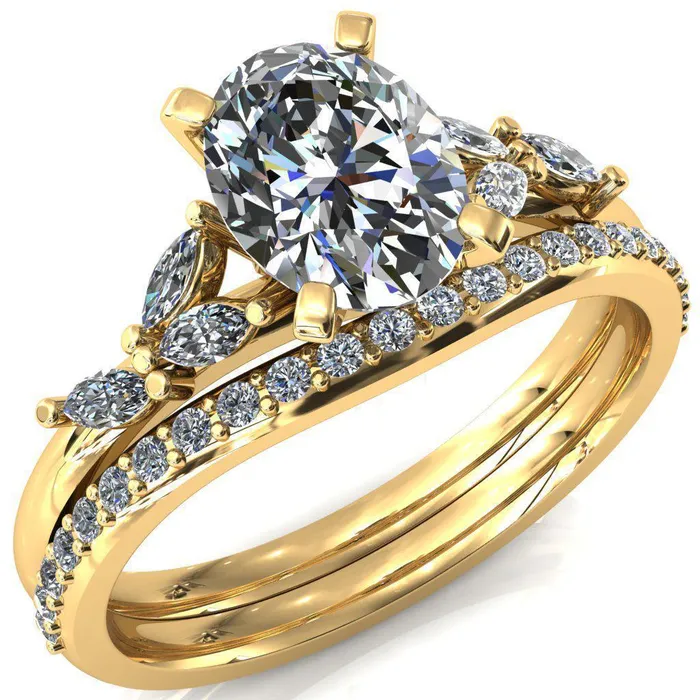Rings Fire Brilliance Sigrid Oval Center Stone 4 Prong Marquise Diamond Side Ring Rings Fire Brilliance Sigrid Oval Center Stone 4 Prong Marquise Diamond Side Ring