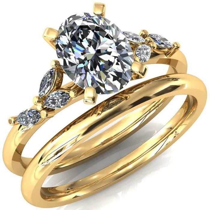 Rings Fire Brilliance Sigrid Oval Center Stone 4 Prong Marquise Diamond Side Ring