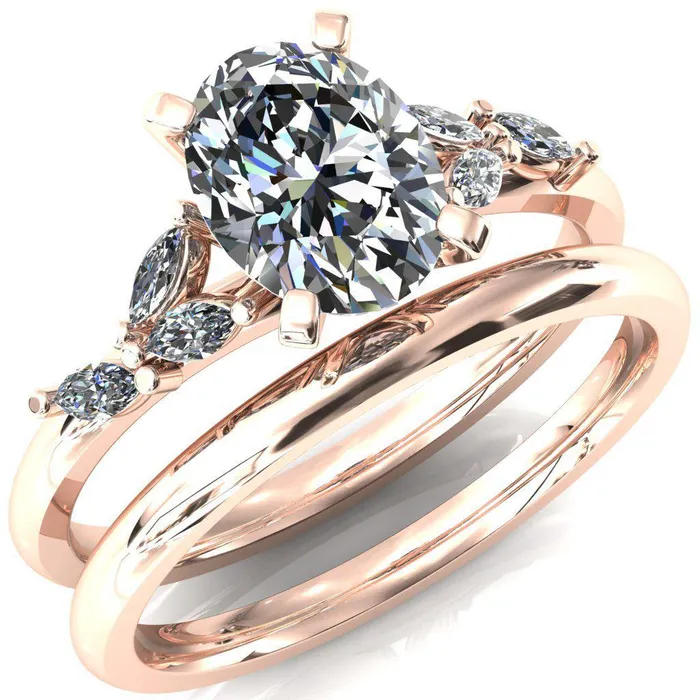 Rings Fire Brilliance Sigrid Oval Center Stone 4 Prong Marquise Diamond Side Ring
