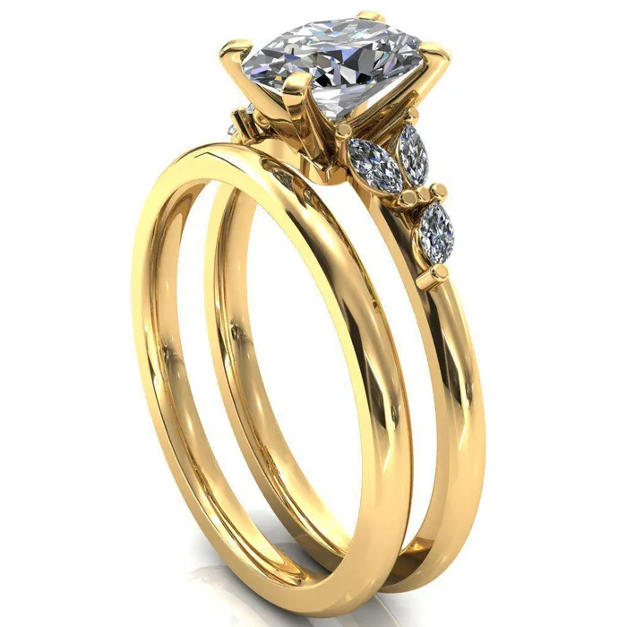Rings Fire Brilliance Sigrid Oval Center Stone 4 Prong Marquise Diamond Side Ring