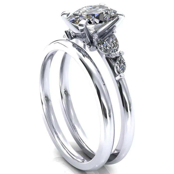 Rings Fire Brilliance Sigrid Oval Center Stone 4 Prong Marquise Diamond Side Ring