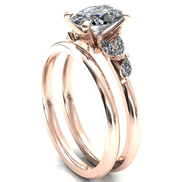 Rings Fire Brilliance Sigrid Oval Center Stone 4 Prong Marquise Diamond Side Ring