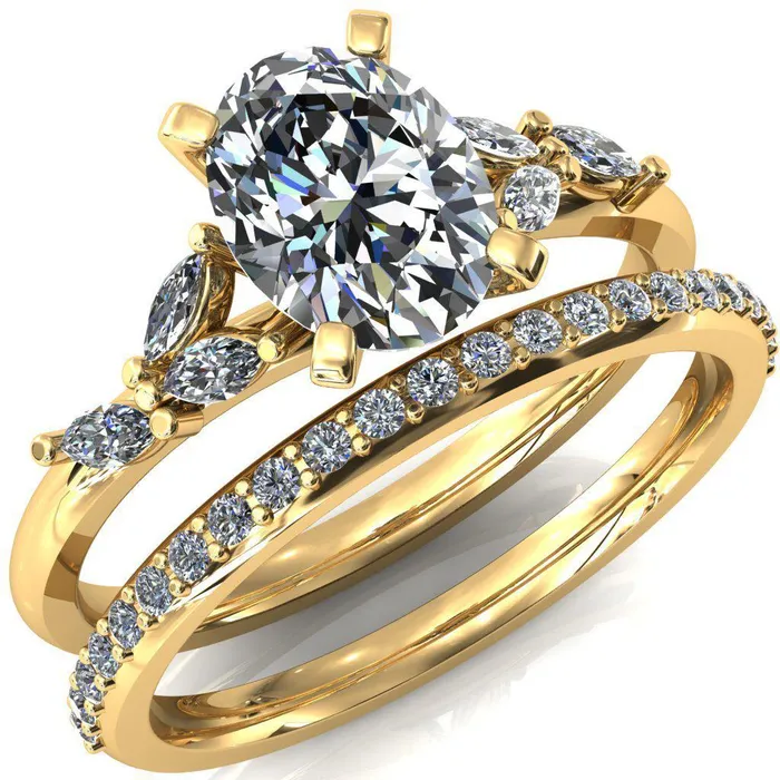 Rings Fire Brilliance Sigrid Oval Center Stone 4 Prong Marquise Diamond Side Ring