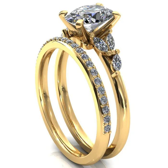 Rings Fire Brilliance Sigrid Oval Center Stone 4 Prong Marquise Diamond Side Ring
