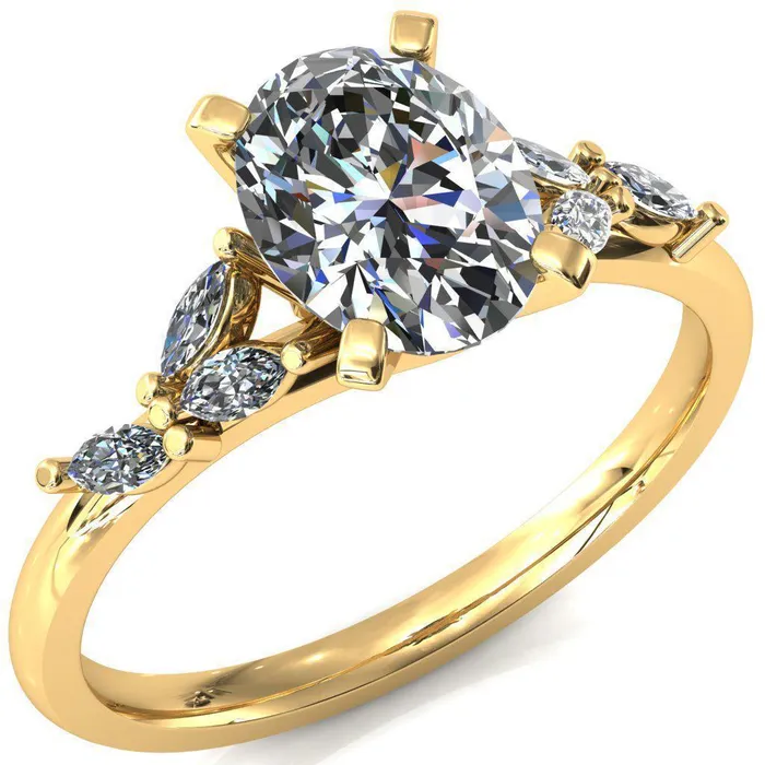 Rings Fire Brilliance Sigrid Oval Center Stone 4 Prong Marquise Diamond Side Ring