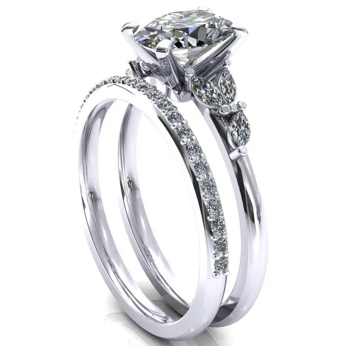 Rings Fire Brilliance Sigrid Oval Center Stone 4 Prong Marquise Diamond Side Ring