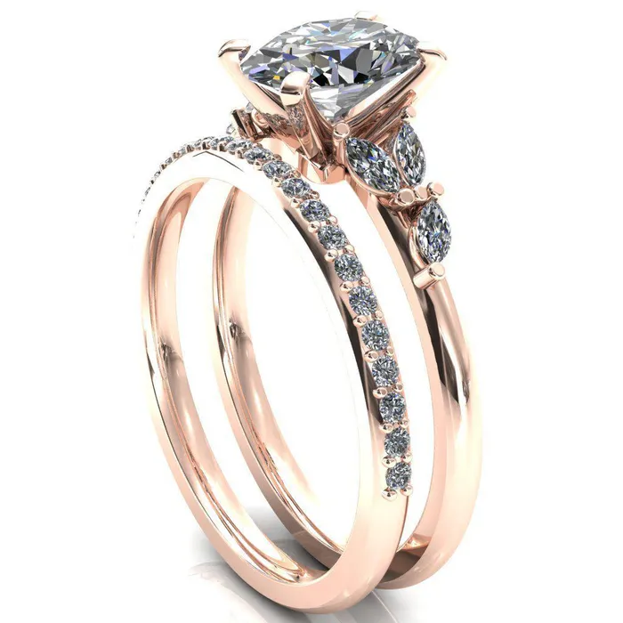 Rings Fire Brilliance Sigrid Oval Center Stone 4 Prong Marquise Diamond Side Ring