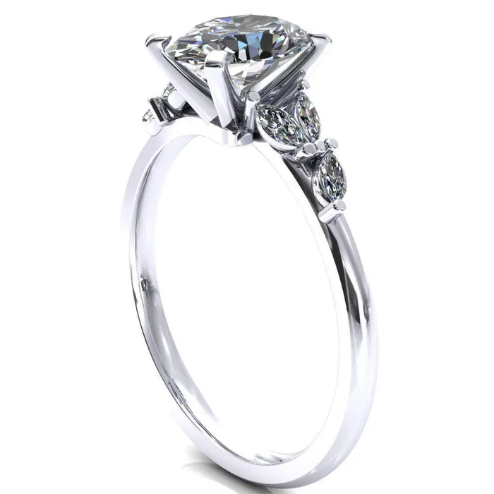 Rings Fire Brilliance Sigrid Oval Center Stone 4 Prong Marquise Diamond Side Ring
