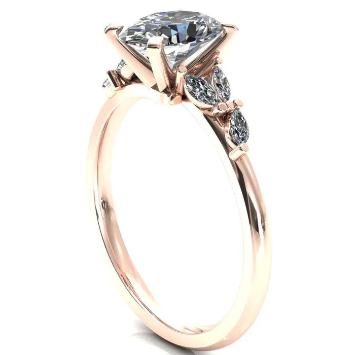 Rings Fire Brilliance Sigrid Oval Center Stone 4 Prong Marquise Diamond Side Ring