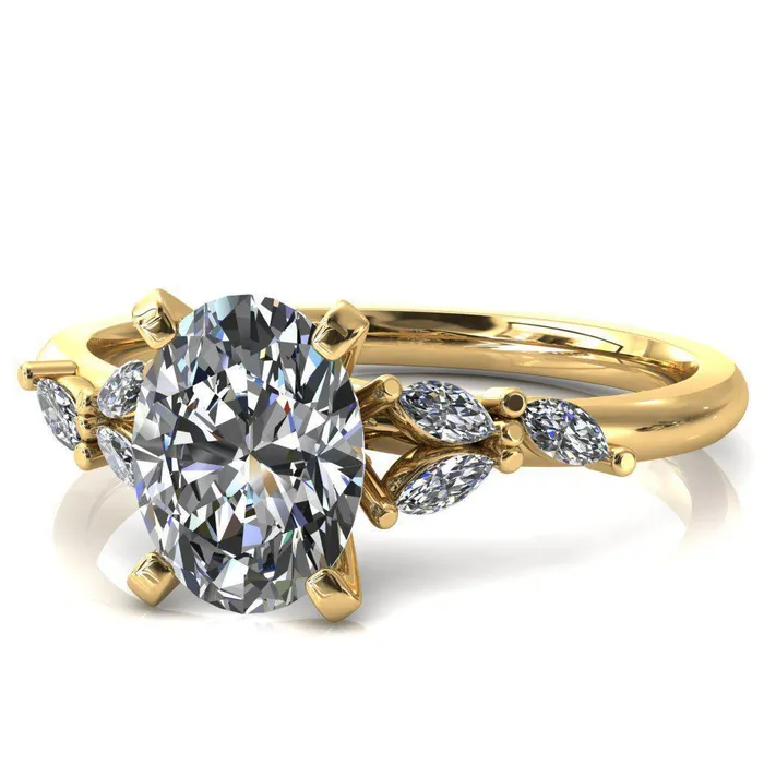 Rings Fire Brilliance Sigrid Oval Center Stone 4 Prong Marquise Diamond Side Ring