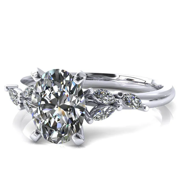 Rings Fire Brilliance Sigrid Oval Center Stone 4 Prong Marquise Diamond Side Ring