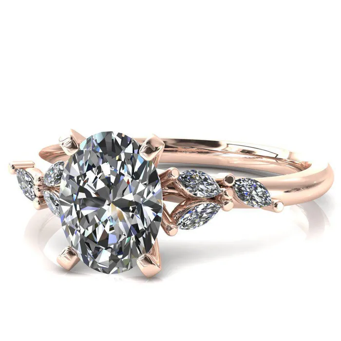 Rings Fire Brilliance Sigrid Oval Center Stone 4 Prong Marquise Diamond Side Ring