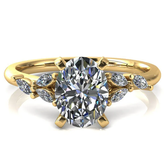 Rings Fire Brilliance Sigrid Oval Center Stone 4 Prong Marquise Diamond Side Ring