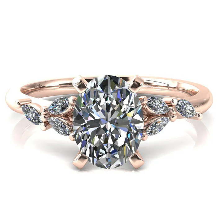 Rings Fire Brilliance Sigrid Oval Center Stone 4 Prong Marquise Diamond Side Ring